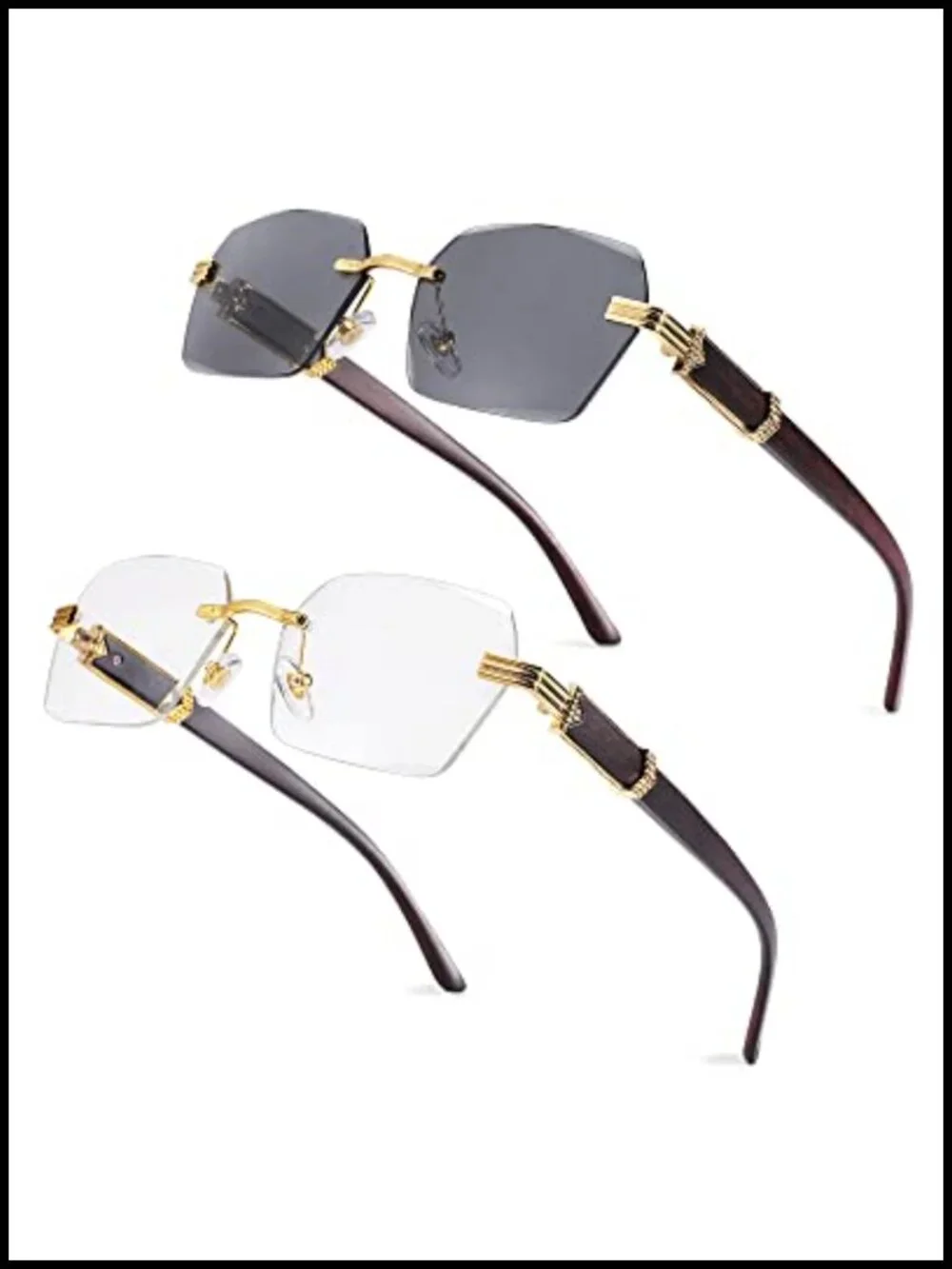 Rimless Rectangle Sunglasses UV400 Protection Frameless Hexagon Shades